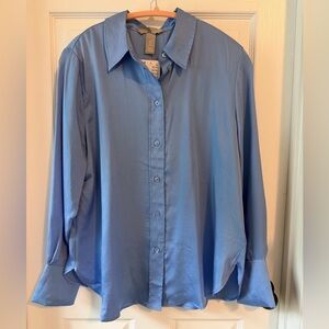 NWT H&M Women's Blue Satiny Button-down Shirt - size M